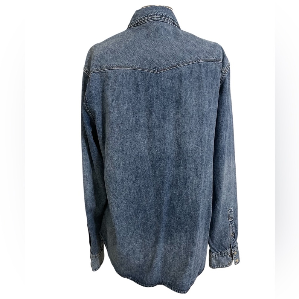 New LUCKY BRAND Womens Washed Denim Snap Front Button Down Shirt Large - Picture 5 of 11
